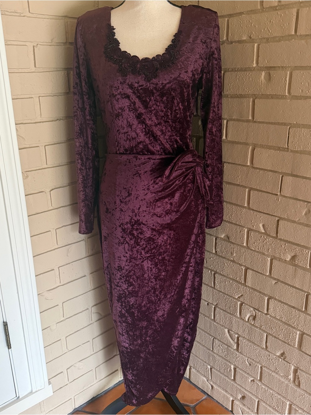 All That Jazz Vintage Purple Velvet Beaded Wrap Maxi Dress Witchy Goth Vamp L